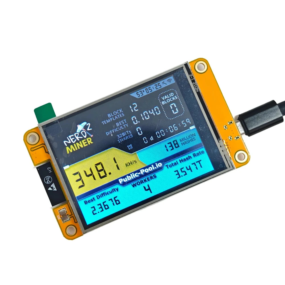 Exquisite-Nerdminer 350KH/S Bitcoin Crypto Solo Lottery Miner Upgraded Harshrate 2.8 Inch Smart Display Nerdminer Bitcoin Mining