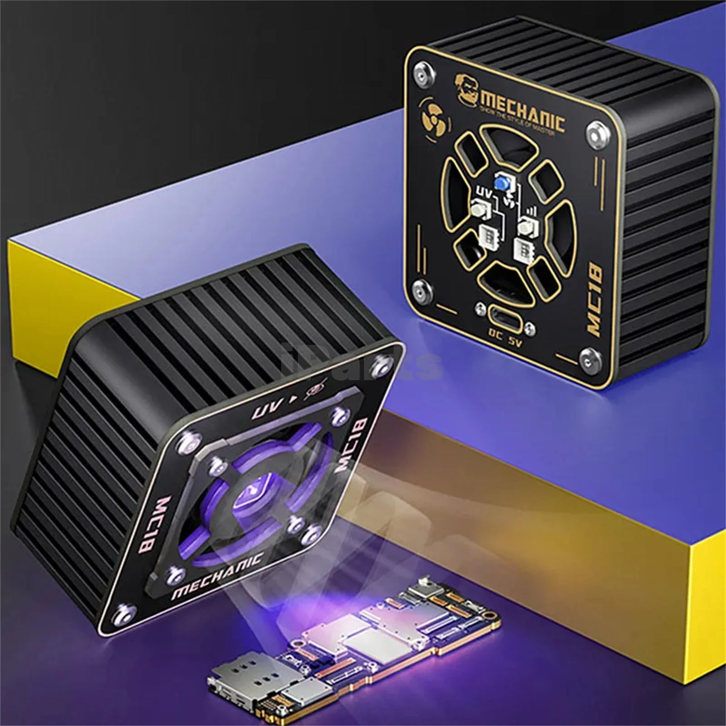 IParts Mechanic MC18 2 in 1 UV Curing Heat Dissipation Fan for Mobile Phone Motherboard Repair Fast Cooling Tool