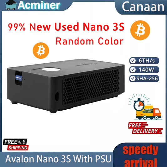 99% New Bitcoin Miner Used Avalon Nano 3S Canaan Mining with Original PSU 140W Solo 6th/s Mini Machine Lottery Lucky Miner