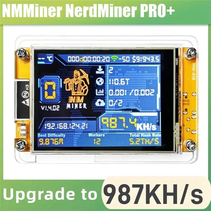 Smart Display Bitcoin 4X 987KH/S Nerdminer+ 4 Slots Stand Upgraded Harshrate 2.8 Inch Crypto Solo Miner Lottery