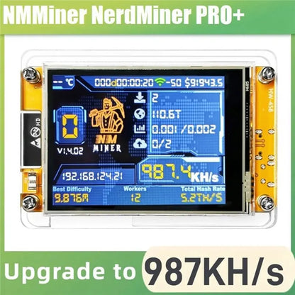 Smart Display Bitcoin 4X 987KH/S Nerdminer+ 4 Slots Stand Upgraded Harshrate 2.8 Inch Crypto Solo Miner Lottery
