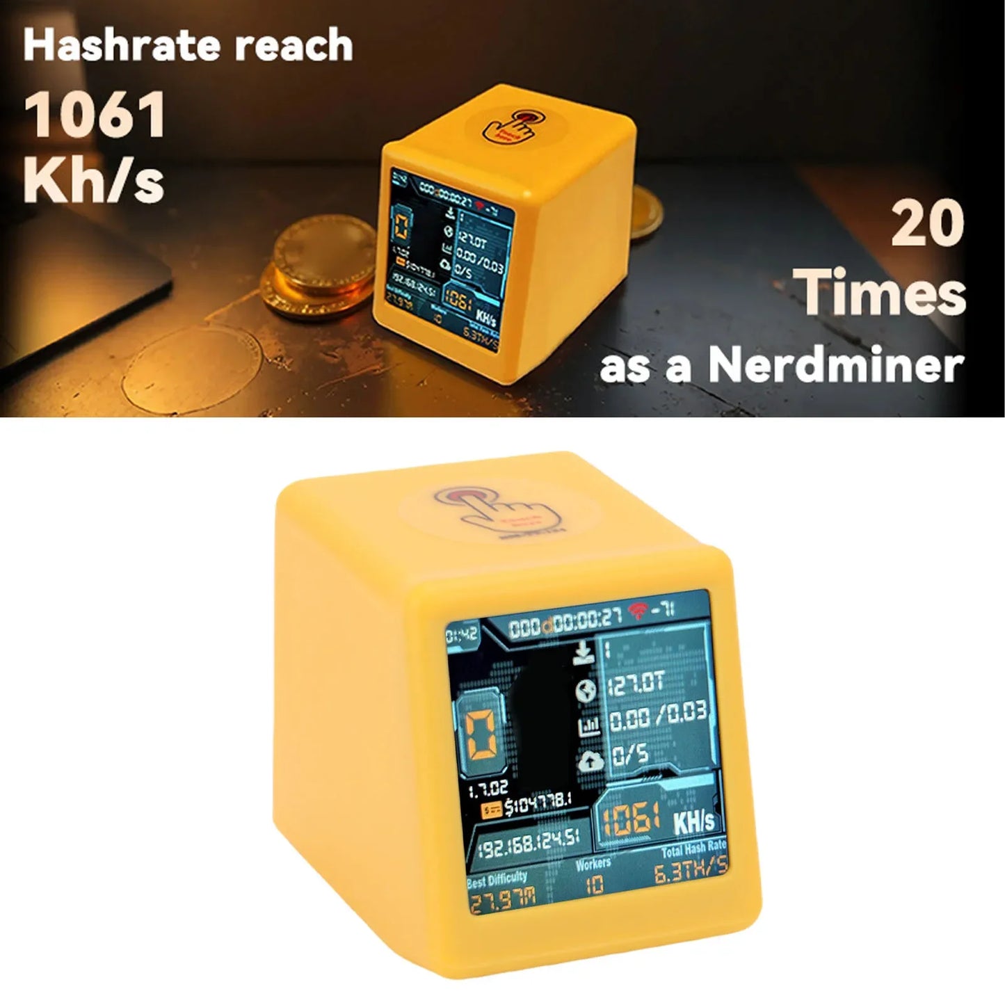 Solo Lottery Miner WiFi BT 1060KH/s Hashrate 1.54 Inch Smart Display Desktop Cryptocurrency Mining Machine for Bitcoin Dogecoin