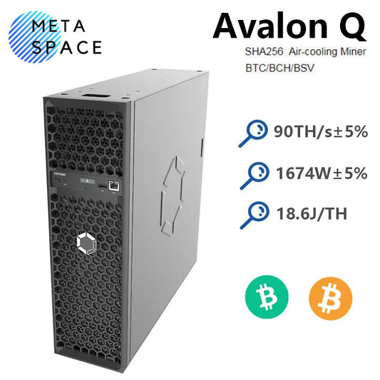 New Home BTC Miner Avalon Q 90TH/s 1674W 18.6J/TH Bitcoin Miner With PSU Low Noise Avalon-Q Crypto BTC Mining 110-220V Support