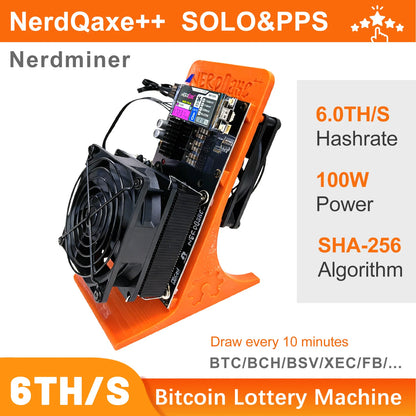 Bitaxe NerdQaxe++ 6TH/s  ASIC Bitcoin Miner - 100W Dual Fans, Solo BTC Mining, 2.4G WiFi, Open-Source, High Efficiency