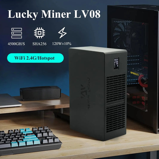 Lucky Miner LV08 4.5Th/S Solo Miner LV08 SHA-256 Bitcoins Miner Asic Chip Low Noise Lottery Crypto Miner