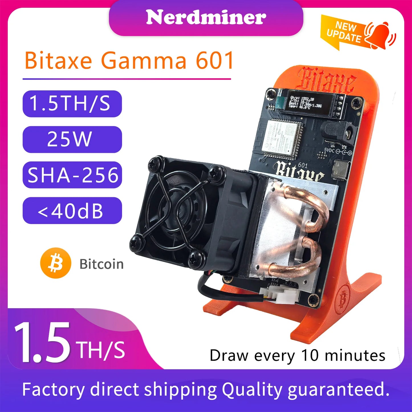 Bitaxe Gamma 601 1.5TH/s SHA256 ASIC Bitcoin Miner 18W Energy Saving Desktop Home Mining Crypto Machine