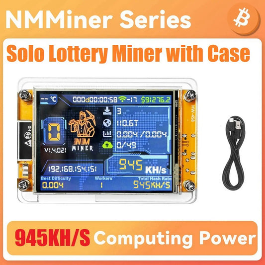 L77A NMMiner NerdMiner+Case 945KH/S Harshrate 2.8 Inch Smart Display Bitcoin Crypto Solo Lottery Miner Upgraded NerdMiner
