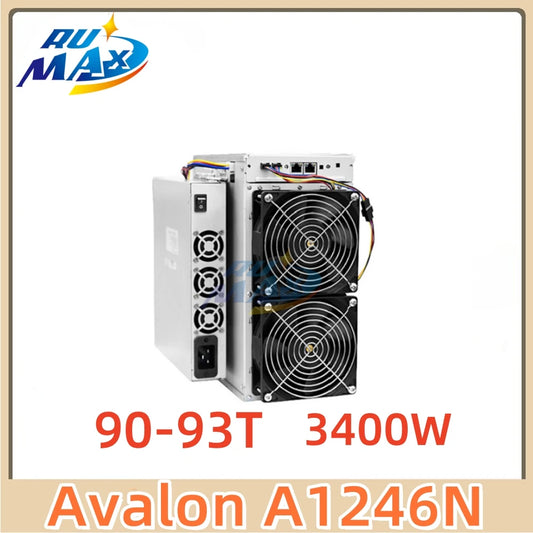 Canaan AvalonMiner 1246N 90-93T Bitcoin Miner 93TH/s SHA-256 ASIC with 36J/TH Efficiency & AI Security Chip Fast Shipping
