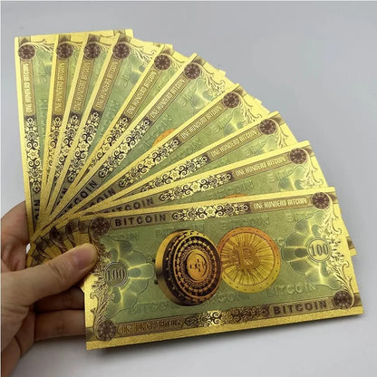 20~100PCS One Hundred Bitcoin Gold Banknotes 100 BITCOIN Plastic Money Bit Coin BTC Fake Money Souvenir Home Decoration