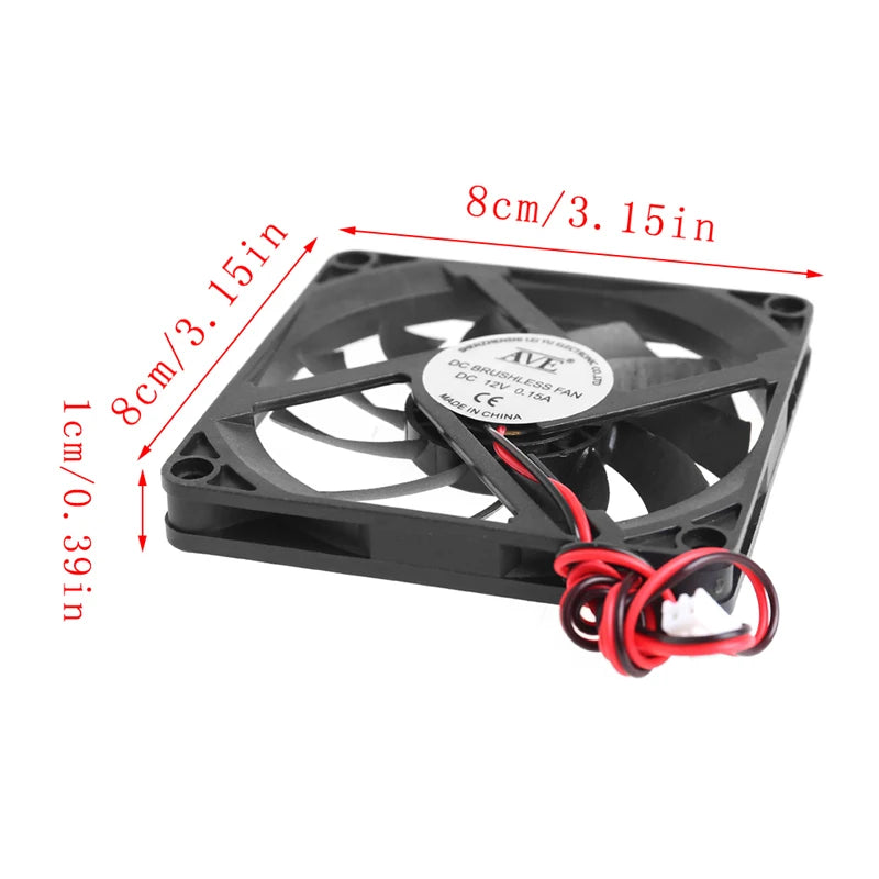 12V 2-Pin 80x80x10mm PC Computer CPU System Heatsink Brushless Cooling Fan 8010 Desktop PC Chassis Radiator Cooler Fans