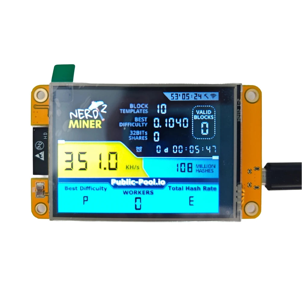 Exquisite-Nerdminer 350KH/S Bitcoin Crypto Solo Lottery Miner Upgraded Harshrate 2.8 Inch Smart Display Nerdminer Bitcoin Mining