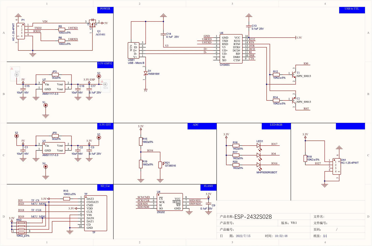 New 2.8'' inch ESP32 LCD Display Module ESP32-2432S028R 240*320 Resistive Touch Screen TFT with ILI9341 Driver for Arduino IoT