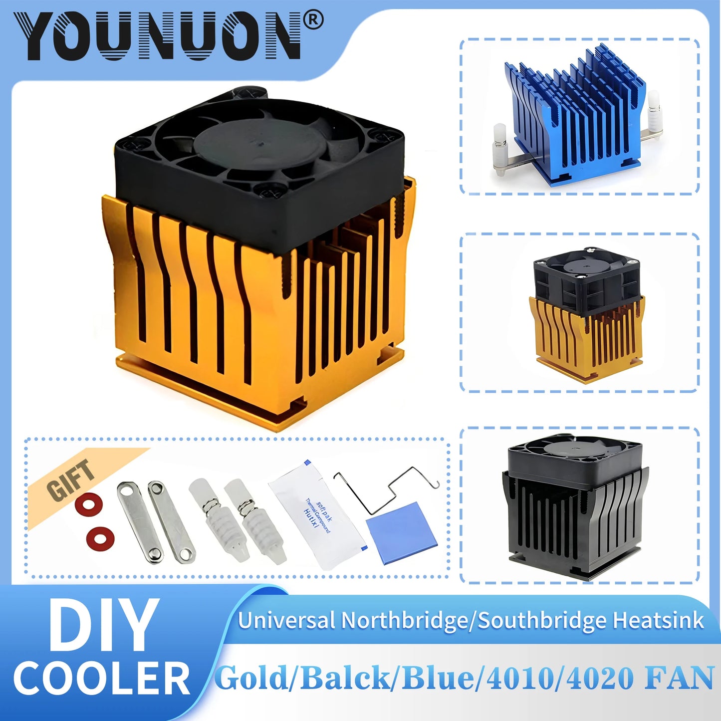 DIY Aluminium Northbridge Heatsink Cooler Motherboard Radiator with 40mm Fan 12V 40x40x10mm 40x40x20mm Cooling Fan