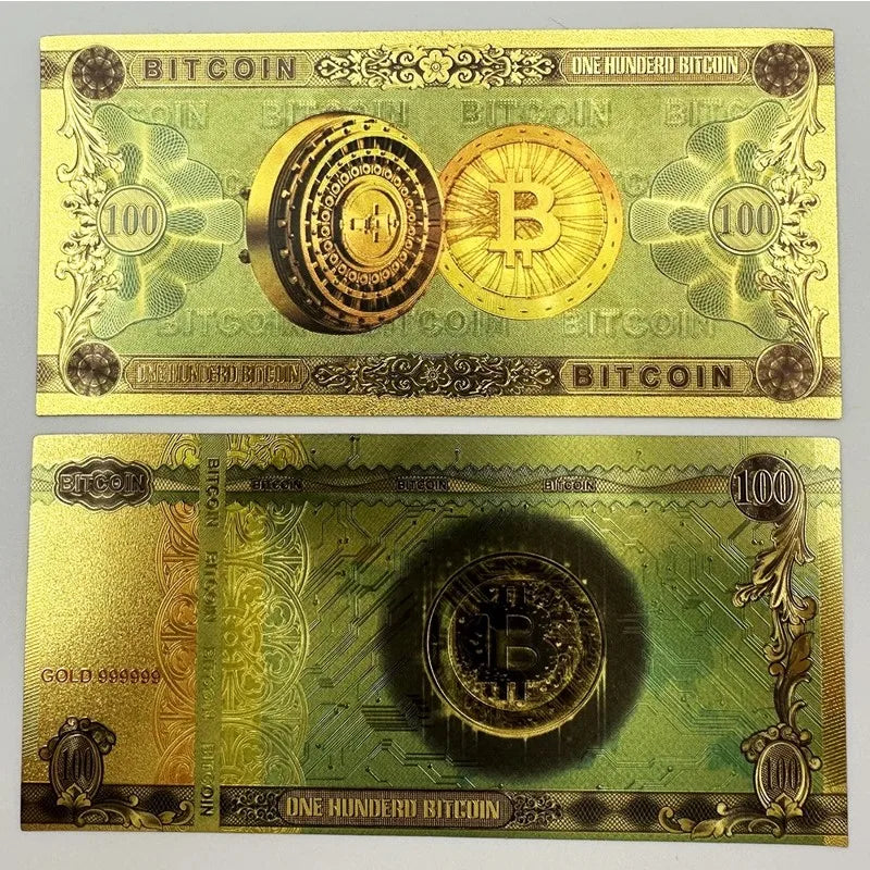 20~100PCS One Hundred Bitcoin Gold Banknotes 100 BITCOIN Plastic Money Bit Coin BTC Fake Money Souvenir Home Decoration
