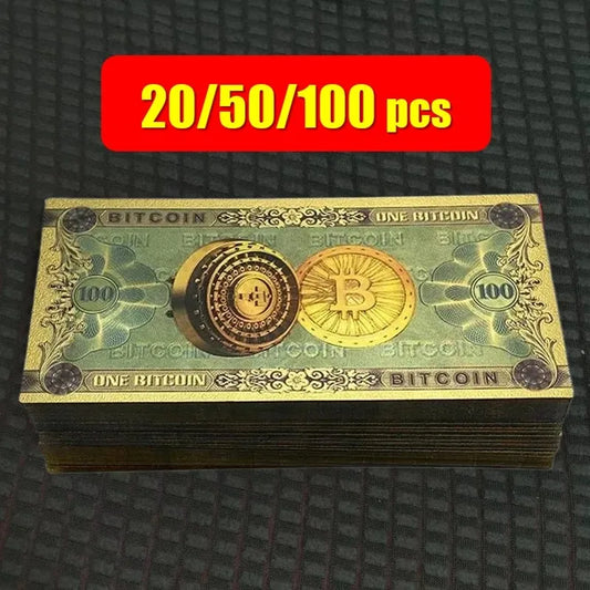 20~100PCS One Hundred Bitcoin Gold Banknotes 100 BITCOIN Plastic Money Bit Coin BTC Fake Money Souvenir Home Decoration