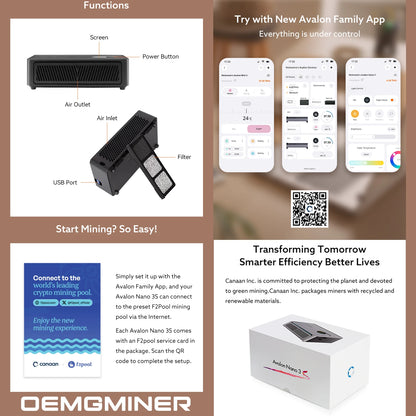 US Stock Canaan Avalon Nano 3S 6TH/s Bitcoin Miner 6TH/S 140W With Cannan Power Supply Avalon Nano 3s Fast Shipping
