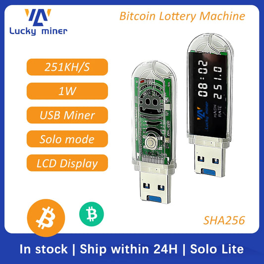 Lucky Miner LV03 USB Bitcoin Miner 250KH/s Mini BTC Solo Lottery ASIC Miner | NerdMiner V2 Style Silent Crypto Mining Device
