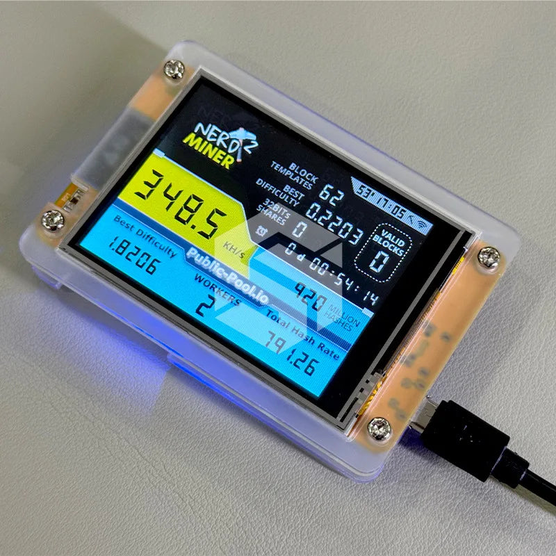 NerdMiner V2 350kh/s 2.8 Inch Mini Bitcoin Miner nm miner nmminers lottery miners BTC solo miner crypto lottery mining machine