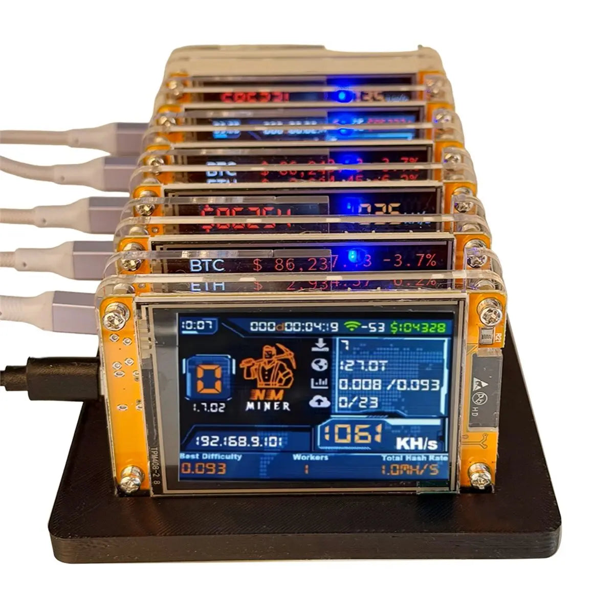 6X 1060KH/S NMMiner +6 Slots Stand Upgraded Harshrate Bitcoin Crypto Solo Miner 2.8 Inch Smart Display Home BTC