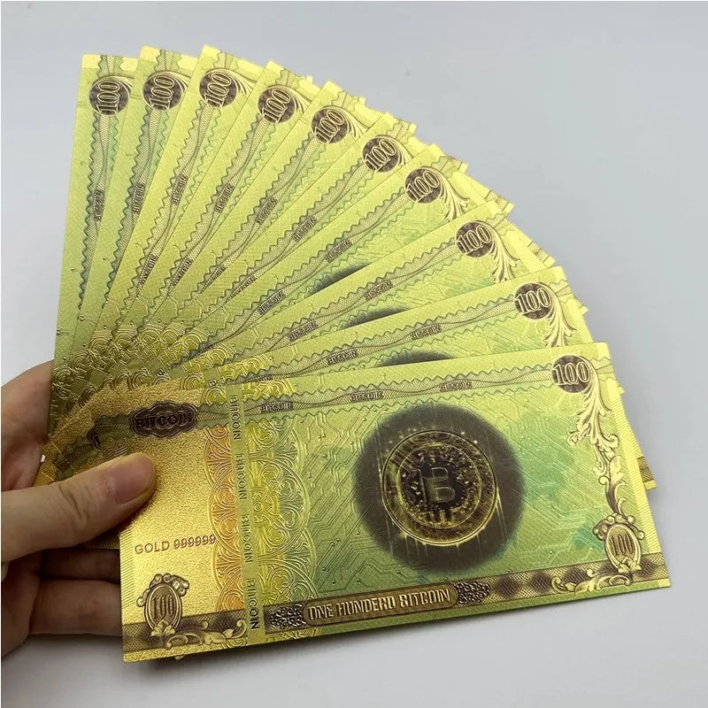 20~100PCS One Hundred Bitcoin Gold Banknotes 100 BITCOIN Plastic Money Bit Coin BTC Fake Money Souvenir Home Decoration
