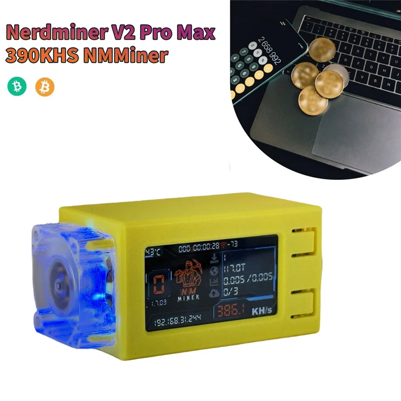 NM Bit Miner BTC Nerdminer V2 Pro Max 390KH/S RGB Cool Fan Solo Lottery Bitcoin Crypto Miner Nerd Miner NM Miner