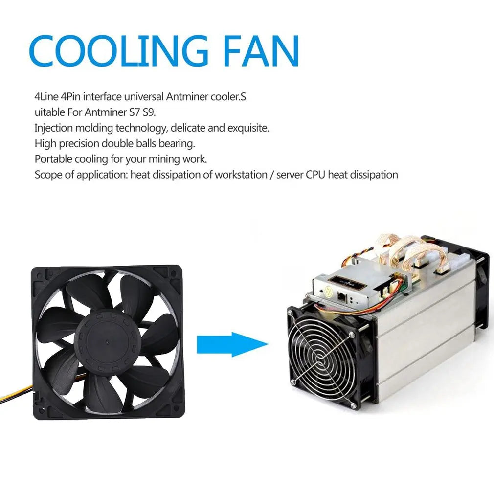 2024 Hot Miner Cooling Fan 4-Pin Connector Brushless Replacement Cooler Fan DC 12V 5.0A Low Noise For Antminer Bitmain S7 S9