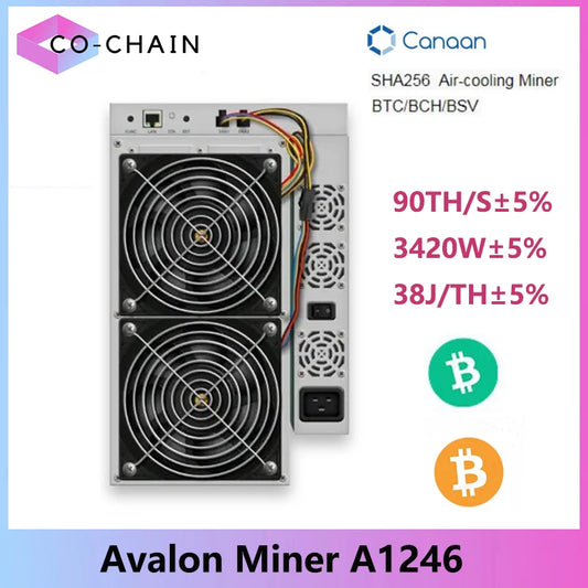 BTC Miner Avalon A1246 90Th/s 3420W Bitcoin Crypto Mining Rig  Avalonminer 1246 ASIC BTC BCH Miner Avalon 1246 Bitcoin Miner
