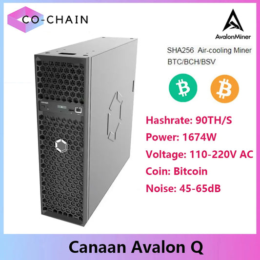 New Avalon Q 90TH/s Bitcoin Miner 1674W 18.6J/TH ASIC Miner Quiet Home BTC Mining With PSU Avalon BTC Miner 110-220V Support