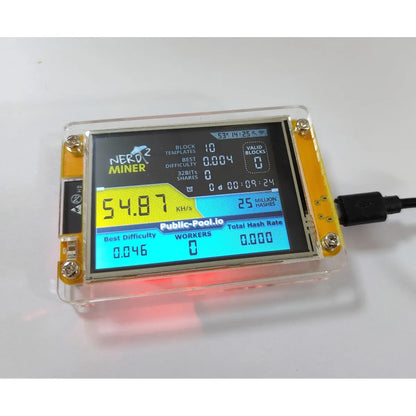 2.8 Inch NerdMiner V2 Hashrate, Smart Display, Crypto Solo, Lottery, Nerd Miner, Bitcoin Miner ESP32-2432S028R, 49 k/S