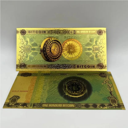 20~100PCS One Hundred Bitcoin Gold Banknotes 100 BITCOIN Plastic Money Bit Coin BTC Fake Money Souvenir Home Decoration
