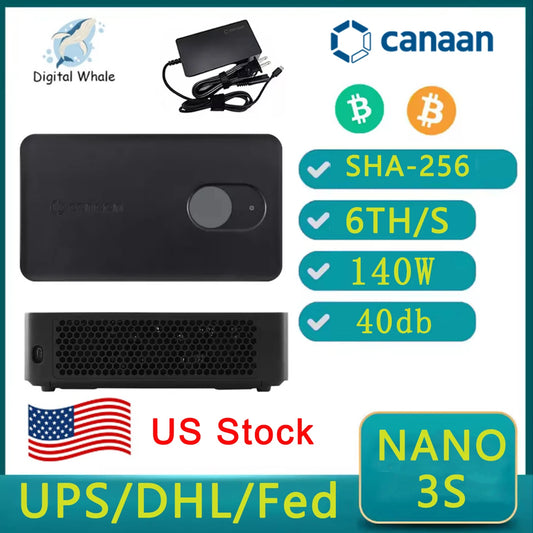 US Stock Canaan Avalon Nano 3S 6TH/s Bitcoin Miner 6TH/S 140W With Cannan Power Supply Avalon Nano 3s Fast Shipping