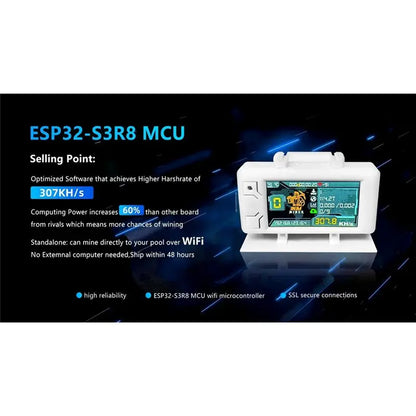 ABKJ-Bitcon Nerd Miner BTC Crypto Solo Lottery 307KH/S ESP32 Vision Master T190 With White Shell Win BTC Wifi BLE Connection