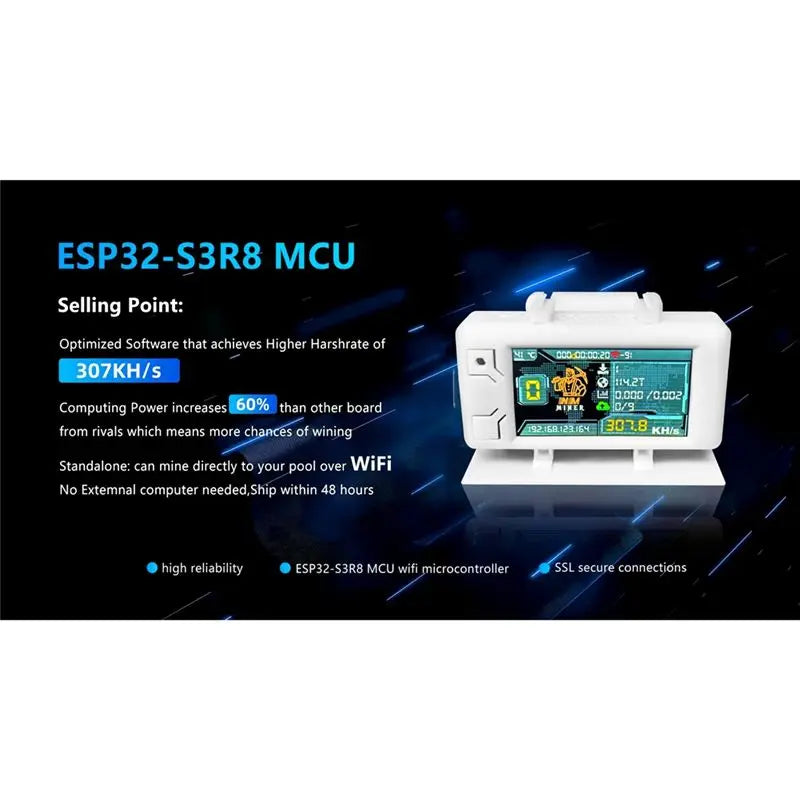 ABKJ-Bitcon Nerd Miner BTC Crypto Solo Lottery 307KH/S ESP32 Vision Master T190 With White Shell Win BTC Wifi BLE Connection