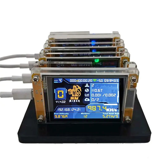 Smart Display Bitcoin 4X 987KH/S Nerdminer+ 4 Slots Stand Upgraded Harshrate 2.8 Inch Crypto Solo Miner Lottery