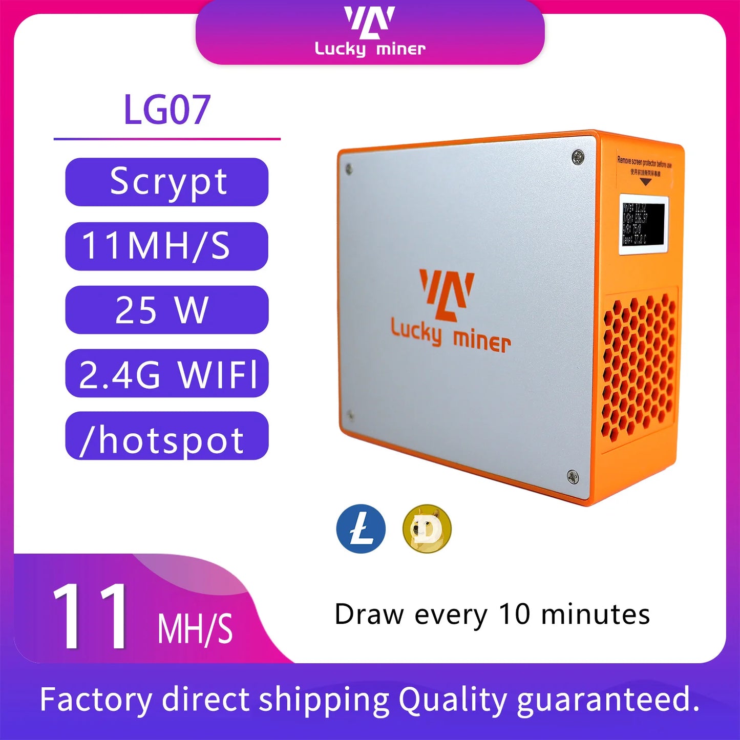 Lucky Miner LG07 Solo miner 11MH/s Blockchain cryptocurrency mining machine LTC&DOGE Lottery Miner